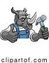 Vector Illustration of Cartoon Rhino Carpenter Handyman Builder Holding Hammer by AtStockIllustration