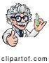 Vector Illustration of Cartoon Senior Male Scientist Giving a Thumb up and Holding a Test Tube over a Sign by AtStockIllustration