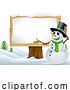 Vector Illustration of Cartoon Snowman Christmas Snow Sign Landscape Scene by AtStockIllustration