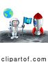 Vector Illustration of Cartoon Space Rocket Spaceship Moon and Astronaut by AtStockIllustration