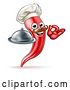 Vector Illustration of Cartoon Spicy Hot Red Chili Pepper Chef Mascot Holding a Cloche and Gesturing Ok by AtStockIllustration