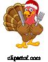 Vector Illustration of Cartoon Turkey in Santa Hat Christmas Thanksgiving Cartoon by AtStockIllustration