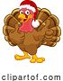 Vector Illustration of Cartoon Turkey in Santa Hat Christmas Thanksgiving Cartoon by AtStockIllustration