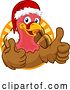 Vector Illustration of Cartoon Turkey in Santa Hat Christmas Thanksgiving Cartoon by AtStockIllustration