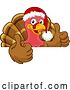 Vector Illustration of Cartoon Turkey in Santa Hat Christmas Thanksgiving Cartoon by AtStockIllustration