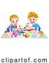 Vector Illustration of Cartoon Two Children Painting by AtStockIllustration