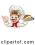 Vector Illustration of Cartoon White Male Chef Holding a Kebab Sandwich on a Tray and Gesturing Okay by AtStockIllustration