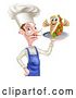 Vector Illustration of Cartoon White Male Chef Holding a Souvlaki Kebab Sandwich on a Tray by AtStockIllustration