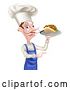 Vector Illustration of Cartoon White Male Chef Holding a Souvlaki Kebab Sandwich on a Tray by AtStockIllustration