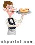 Vector Illustration of Cartoon White Male Waiter Holding a Hot Dog on a Platter and Pointing by AtStockIllustration