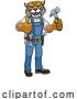 Vector Illustration of Cartoon Wildcat Mascot Carpenter Handyman Holding Hammer by AtStockIllustration