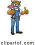 Vector Illustration of Cartoon Wildcat Plumber Mascot Holding Plunger by AtStockIllustration