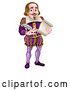 Vector Illustration of Cartoon William Shakespeare Holding a Scroll and Feather Quill by AtStockIllustration