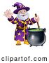 Vector Illustration of Cartoon Wizard Character and Cauldron by AtStockIllustration
