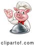 Vector Illustration of Chef Pig Holding a Cloche and Gesturing Okay by AtStockIllustration