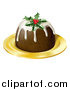 Vector Illustration of Christmas Pudding Topped with Holly and Berries, on a Gold Plate by AtStockIllustration