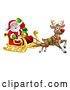 Vector Illustration of Christmas Santa Claus in a Flying Magic Sleigh with a Red Nosed Reindeer by AtStockIllustration