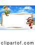 Vector Illustration of Christmas Santa Elf Sign Background Border by AtStockIllustration