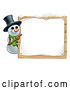 Vector Illustration of Christmas Snowman Wearing a Scarf and a Top Hat by a Blank Sign by AtStockIllustration