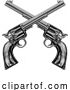 Vector Illustration of Cross Gun Revolver Western Cowboy Pistols Woodcut by AtStockIllustration