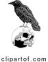 Vector Illustration of Crow Raven Corvus Bird and Skull Vintage Woodcut by AtStockIllustration