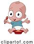 Vector Illustration of Cute Cartoon Baby Eating Food with Spoon and Bowl by AtStockIllustration