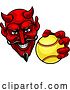 Vector Illustration of Devil Softball Sports Team Mascot by AtStockIllustration