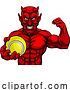 Vector Illustration of Devil Tennis Sports Mascot Holding Ball by AtStockIllustration
