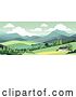 Vector Illustration of Fields Hills Farm House Landscape Background by AtStockIllustration