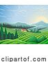 Vector Illustration of Fields Hills Farm House Landscape Background by AtStockIllustration