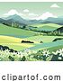 Vector Illustration of Fields Hills Flowers Farm Landscape Background by AtStockIllustration
