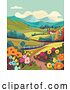 Vector Illustration of Fields Landscape Flowers Farm House Background by AtStockIllustration