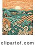 Vector Illustration of Fields Rolling Hills Farm Land Flowers Background by AtStockIllustration