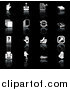 Vector Illustration of Finger with Reminder, Joystick, Letter, Books, Hands, Arrows, Printer, Button and Calculator, on a Black Background by AtStockIllustration