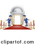Vector Illustration of Friendly Door Men Holding Open VIP Doors on a Red Carpet by AtStockIllustration