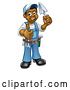 Vector Illustration of Full Length Black Male Mason Worker Holding a Trowel and Giving a Thumb up by AtStockIllustration