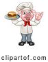 Vector Illustration of Full Length Chef Pig Holding a Cheese Burger on a Tray and Gesturing Okay by AtStockIllustration