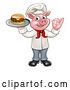 Vector Illustration of Full Length Chef Pig Holding a Cheeseburger on a Tray and Gesturing Okay by AtStockIllustration