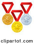 Vector Illustration of Gold Bronze and Silver Placement Award Winner Medals on Red Ribbons by AtStockIllustration
