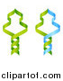 Vector Illustration of Green and Blue DNA Double Helix Strands Forming Trees by AtStockIllustration