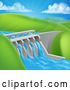 Vector Illustration of Green Energy Hydroelectric Dam in a Hilly Landscape by AtStockIllustration