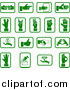 Vector Illustration of Green Hand Icons with Sign Language, Money, and Diamonds, over a White Background by AtStockIllustration