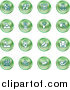 Vector Illustration of Green Icons: Www, Connectivity, Networking, Upload, Downloads, Computers, Messenger, Printing, Clapperboard and Email by AtStockIllustration