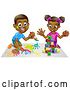 Vector Illustration of Happy Black Boy Painting and Girl Playing with Blocks by AtStockIllustration