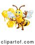 Vector Illustration of Happy Cartoon Bee and Honeycombs by AtStockIllustration