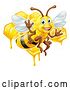 Vector Illustration of Happy Cartoon Bee Flying over Honeycombs by AtStockIllustration