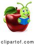 Vector Illustration of Happy Cartoon Green Book Worm Reading in a Red Apple by AtStockIllustration