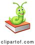 Vector Illustration of Happy Cartoon Green Worm on a Book by AtStockIllustration