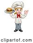 Vector Illustration of Happy Cartoon White Female Chef Gesturing Ok and Holding a Cheese Burger on a Tray by AtStockIllustration
