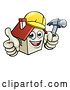 Vector Illustration of Happy Cartoon White Home Mascot Character Wearing a Hardhat, Holding a Hammer and Giving a Thumb up by AtStockIllustration